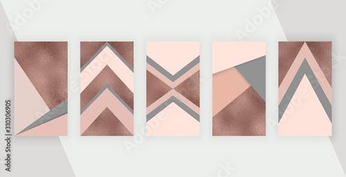 Social media stories background with pink, rose gold geometric design. Modern template design for flyer, poster, card