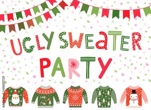 Vector ugly sweater party banner, poster or invitation for Christmas holiday celebrations