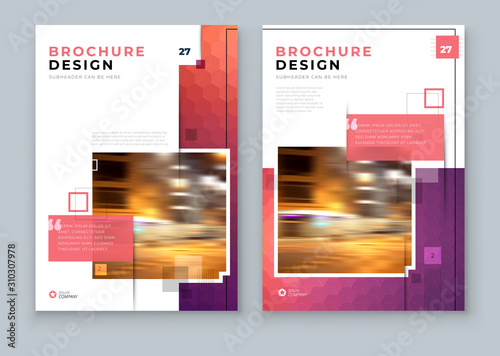 Brochure Design. A4 Cover Template for Brochure, Report, Catalog, Magazine. Layout with Bright Color Shapes and Abstract Photo on Background. Modern Brochure concept