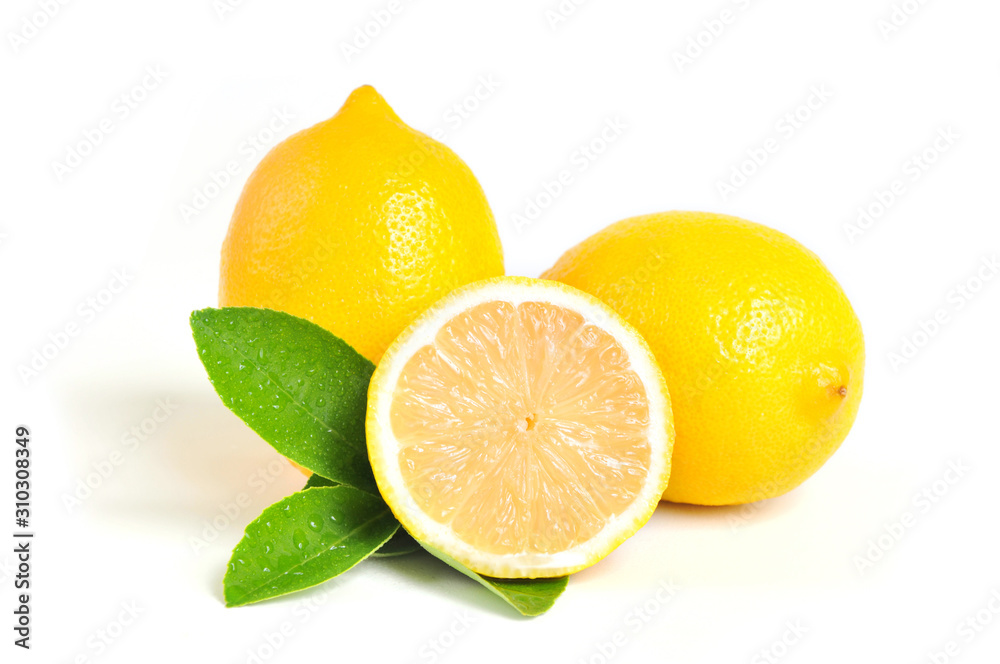Lemon fruit isolated on white background. Fresh Lemon. Yellow lemon.