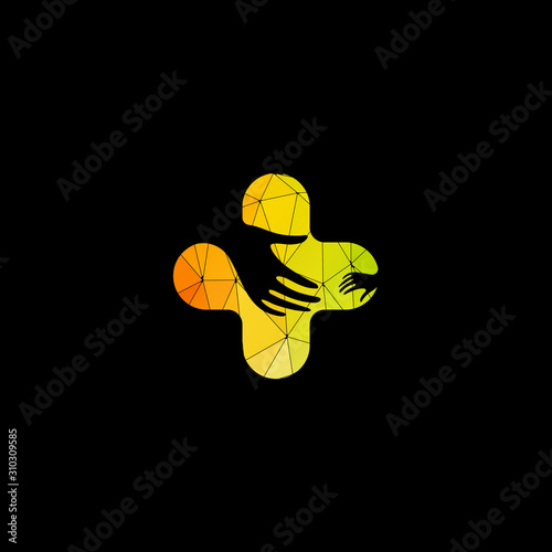 Isolated colorful vector hands logo. Orphanage emblem. Family sign. Children care image. Adoption illustration. Child raising sing. Kindergarden icon. Charity for orphans. Help kids campaign