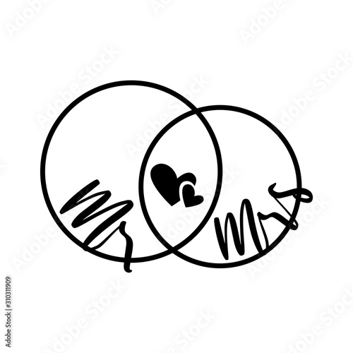 Wedding Mr Mrs vector icon symbol. Marriage rings signs.