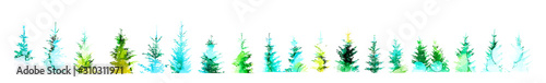 Set of picturesque Christmas trees. Mixed media. Vector illustration