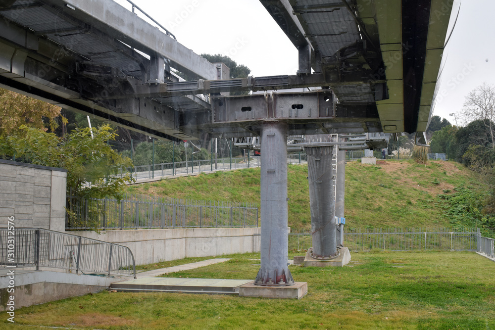 Detail of Concrete Supporting Towers on Mountain Cable Car Line 