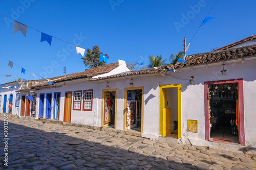 Colorful houses of historical center in the colonial city of Paraty, Rio de Janeiro, Brazil photo