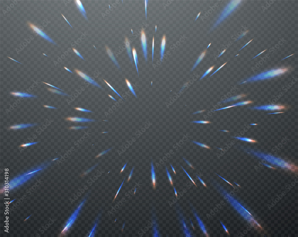 Holographic transparent reflections flare isolated on transparent dark background. Vector illustration
