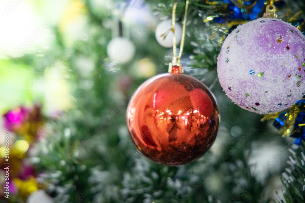Close-up of a Christmas tree decorated. Close-up of a Christmas tree decorated.