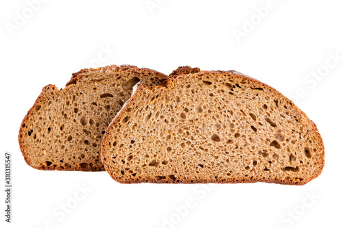 rye bread slices in closeup isolated on white background