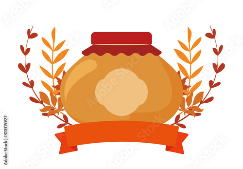 Isolated jar and autumn leaves vector design