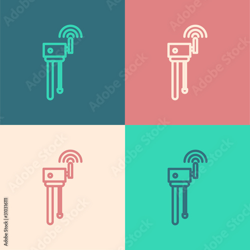 Color line Router and wi-fi signal symbol icon isolated on color background. Wireless ethernet modem router. Computer technology internet. Vector Illustration