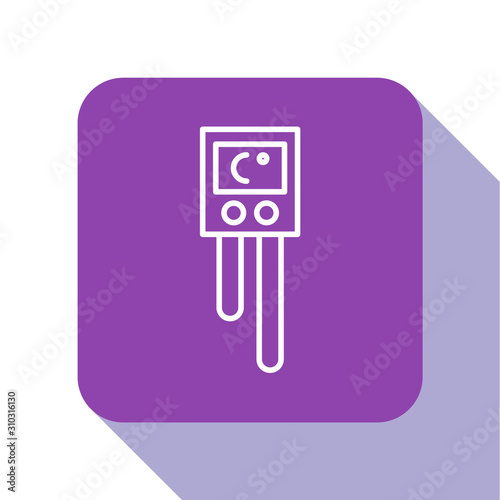 White line Temperature and humidity sensor icon isolated on white background. Purple square button. Vector Illustration