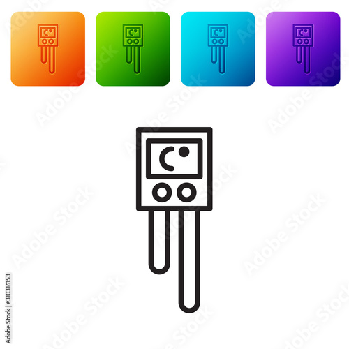 Black line Temperature and humidity sensor icon isolated on white background. Set icons in color square buttons. Vector Illustration