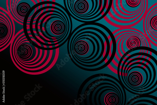 Illustration with abstract round circles on a blue and black background.