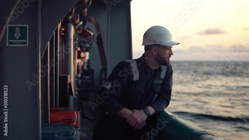 Marine Deck Officer or Chief mate on deck of offshore vessel or ship.