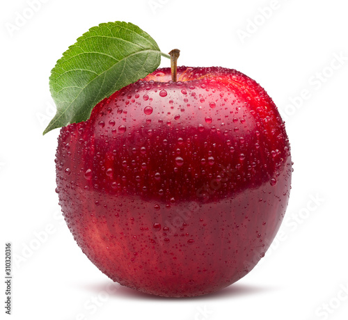 red apple in water drops isolated on a white background photo