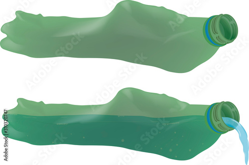 crumpled plastic bottle with water inside