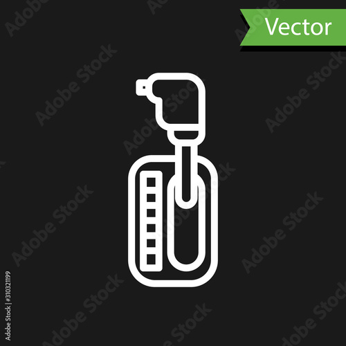 White line Gear shifter icon isolated on black background. Transmission icon. Vector Illustration