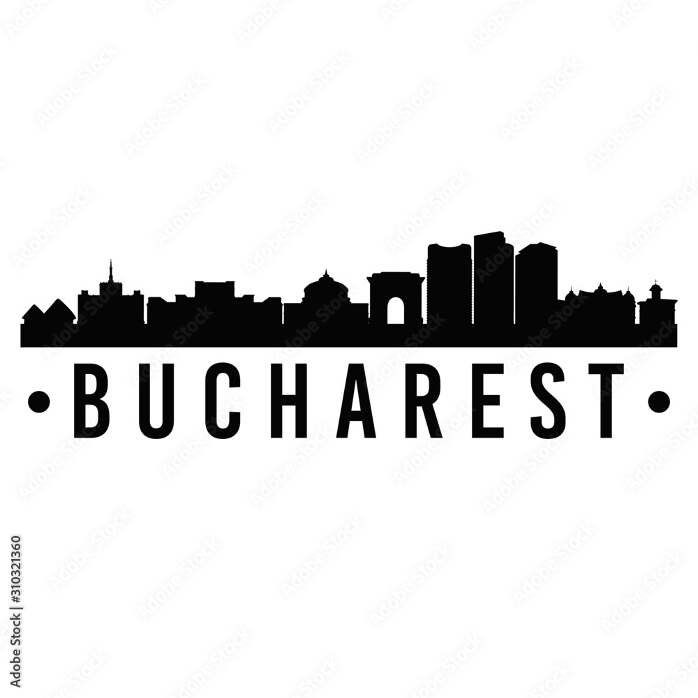 Bucharest Romania. City Skyline. Silhouette City. Design Vector. Famous Monuments.