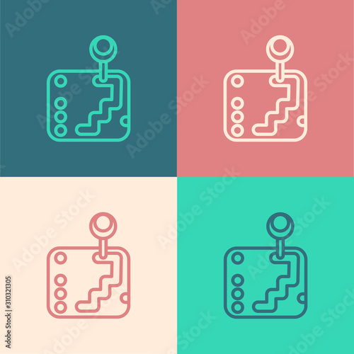 Color line Gear shifter icon isolated on color background. Transmission icon. Vector Illustration