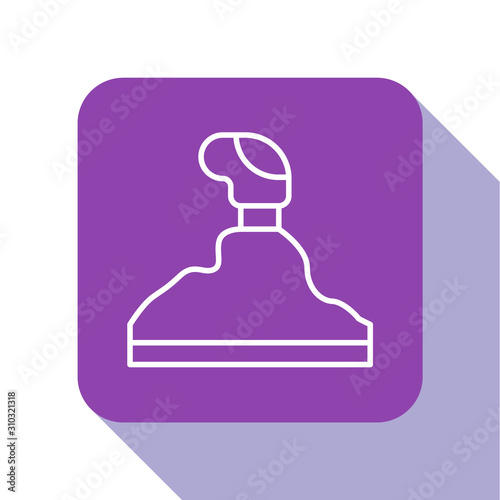 White line Gear shifter icon isolated on white background. Transmission icon. Purple square button. Vector Illustration