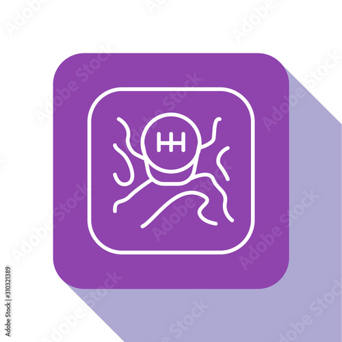 White line Gear shifter icon isolated on white background. Transmission icon. Purple square button. Vector Illustration