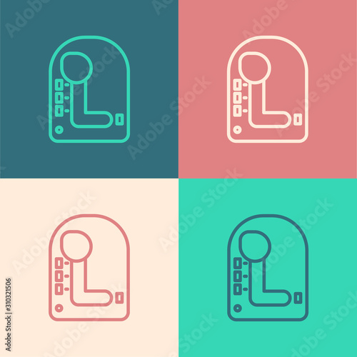 Color line Gear shifter icon isolated on color background. Transmission icon. Vector Illustration