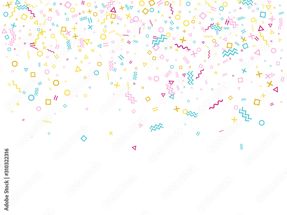 Memphis style geometric confetti vector background