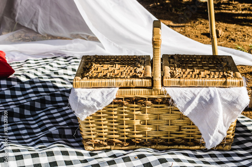 Romantic picnic with saturated colors and basket