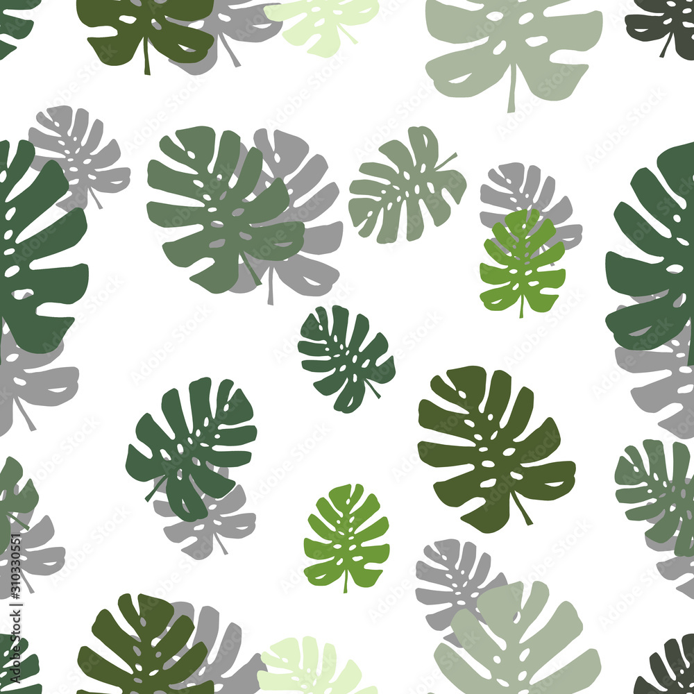 Trendy pattern with tropical leaves, monstera silhouettes. Vector botanical illustrations, floral elements. Hand drawn plant for decoration.