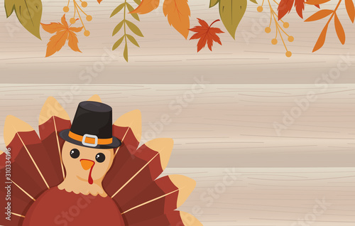 Turkey and leaves of thanksgiving day vector design