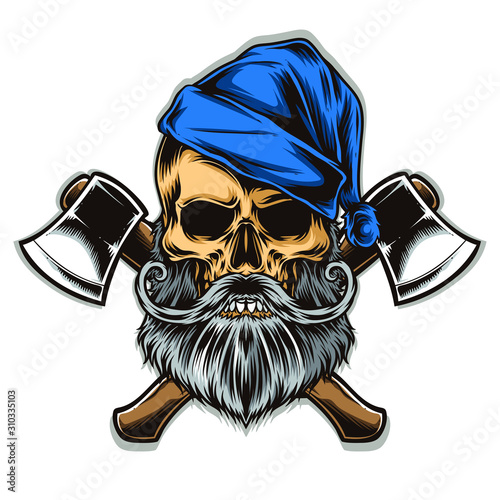 skull lumberjack with axe vector