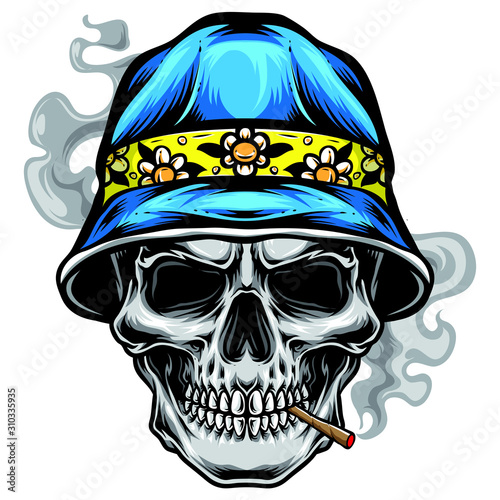 skull with bucket hat vector