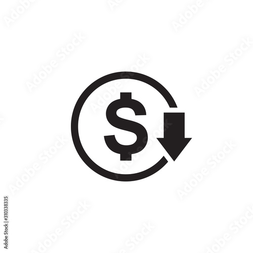 Cost reduction dollar down icon symbol vector illustration