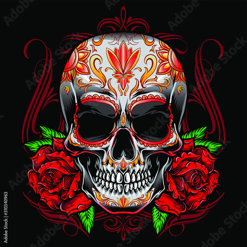 sugarskull vector with roses ornament