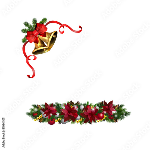 Christmas decorations with fir tree golden jingle bells