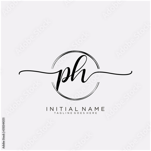 PH Initial handwriting logo with circle template vector.