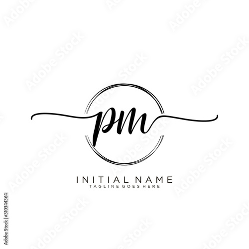 PM Initial handwriting logo with circle template vector.