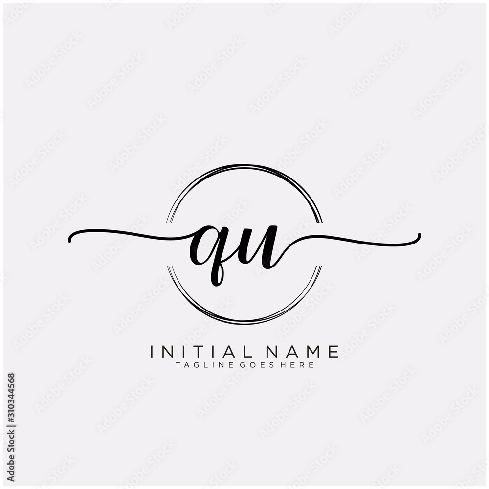 QU Initial handwriting logo with circle template vector. QU Initial handwriting logo with circle template vector.