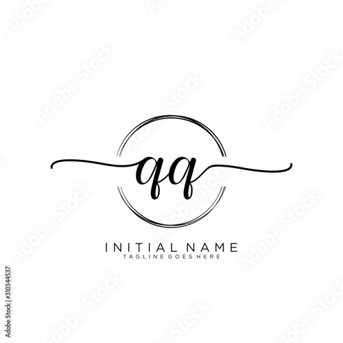 QQ Initial handwriting logo with circle template vector.