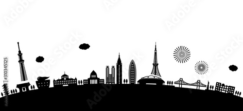 tokyo landscape vector illustration (Arch shape) / monochrome