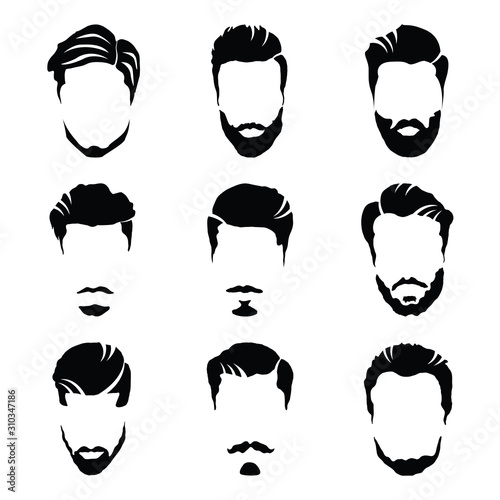 Men's Beard and Hair style Icon set for barber and hair cut logo and men fashion style - Vector.