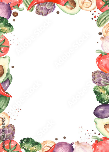 Fototapeta Naklejka Na Ścianę i Meble -  Watercolor rectangular frame with fresh vegetables