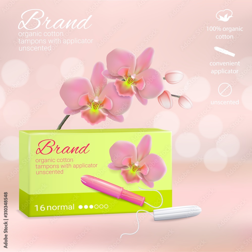 Feminine hygiene tampons vector advertising poster template Stock