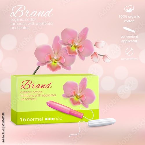 Feminine hygiene tampons vector advertising poster template