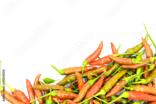 Fresh chilies on a white background