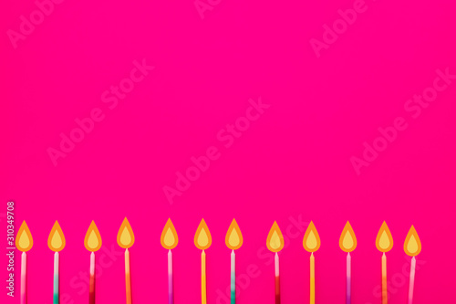 Birthday candles, hot pink, flat lay illustration, invitation poster size, twelfth birthday