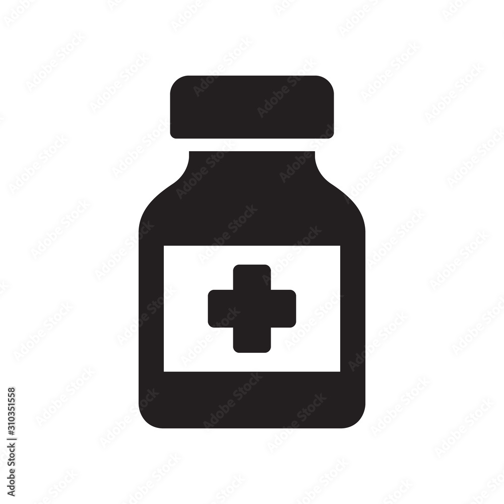 Medicine bottle icon in trendy flat style design. Vector graphic illustration. Medicine bottle icon for website design, logo, app, and ui. Vector file. EPS 10. Medicine bottle icon in trendy flat style design. Vector graphic illustration. Medicine bottle icon for website design, logo, app, and ui. Vector file. EPS 10.