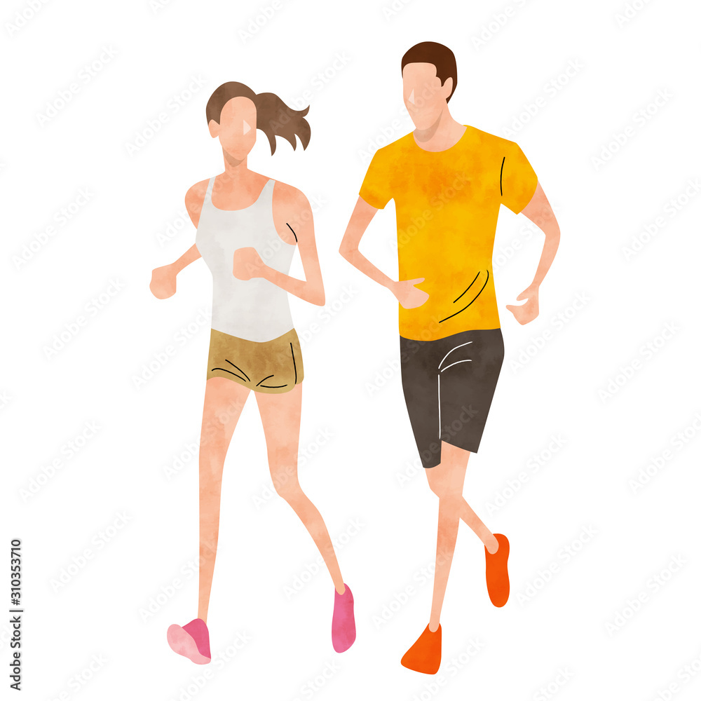Illustration material: sports, couple, running Illustration material: sports, couple, running