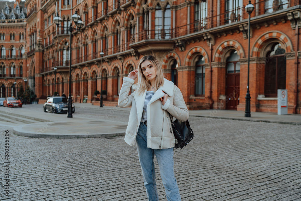 Portrait of Charming Young Blonde Girl, Fashion Street Style Portrait of Charming Young Blonde Girl, Fashion Street Style