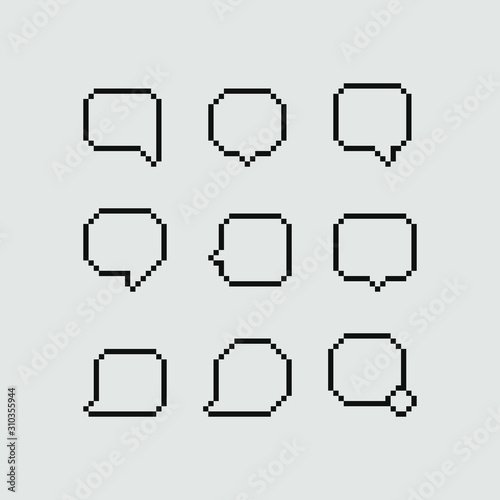 Speech bubble pixel art set. Isolated vector illustration. 8-bit sprite. Design stickers, logo, mobile app, website.